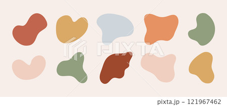 Freeform boho shapes. Abstract irregular random blobs. Modern graphic design elements. Vector set isolated on beige background 121967462