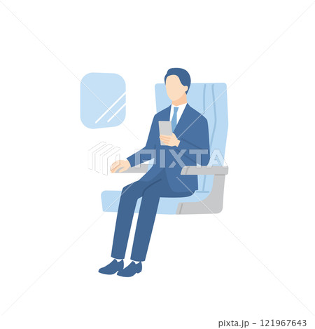 電車や飛行機の座席に座ってスマホを操作しているビジネスマン 121967643
