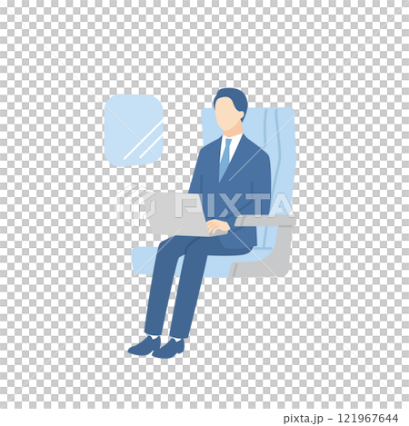 坐在火車或飛機座位上操作筆記型電腦的商人 121967644