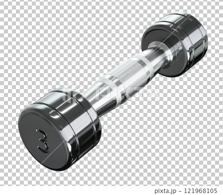 Round Chrome Dumbbell with number 3, weightlifting gym equipment side view Round Chrome Dumbbell with number 3, weightlifting gym equipment side view 121968105