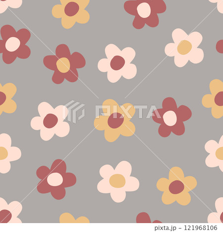 Cute and simple retro flowers seamless pattern. Vector illustration. 121968106