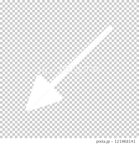 Illustration of a white arrow pointing diagonally down to the left 121968141