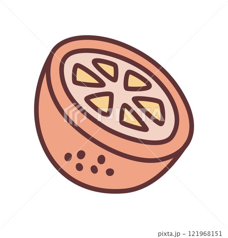 Citrus orange or grapefruit doodle icon hand drawn with black line and colored 121968151