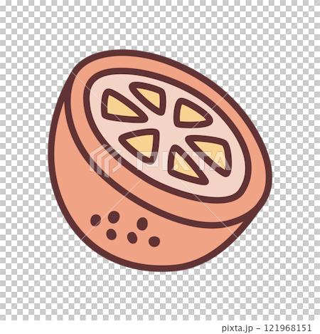 Citrus orange or grapefruit doodle icon hand drawn with black line and colored 121968151