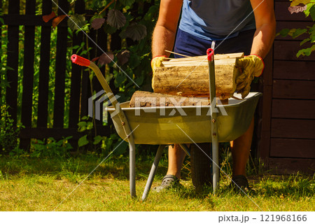 Man working with firewood. Man working with firewood. 121968166