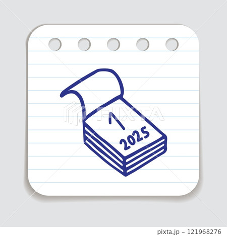 Doodle calendar schedule icon hand drawn with blue pen on a notepaper 121968276