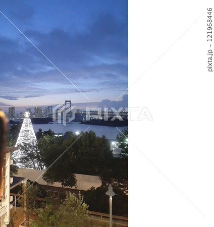 「お台場夜景とレインボーブリッジ、ライトアップされたクリスマスツリーの美しい風景」 「お台場夜景とレインボーブリッジ、ライトアップされたクリスマスツリーの美しい風景」 121968446