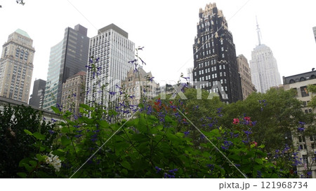 New York City, Manhattan Midtown Bryant Park with Public library, 42 street and Fifth 5 avenue, USA. 121968734