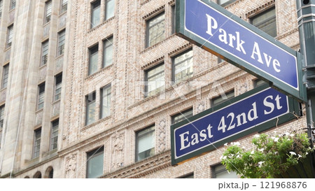 New York City Grand Central Terminal, 42 street, Park Avenue road sign, Pershing Square architecture 121968876