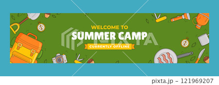 Hand drawn summer camping twitch banner template 121969207