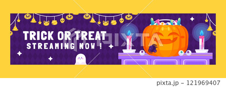 Flat halloween twitch banner template Flat halloween twitch banner template 121969407