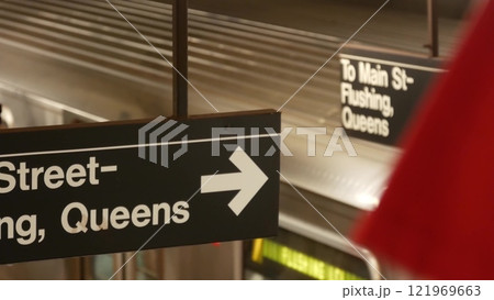 New York subway station interior, underground metropolitan platform. United States metro transport. 121969663