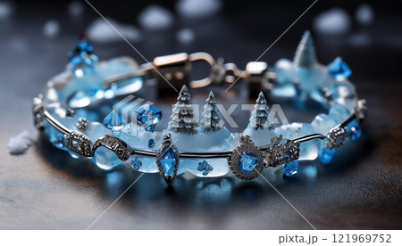 A blue and white bracelet with a tree design 121969752