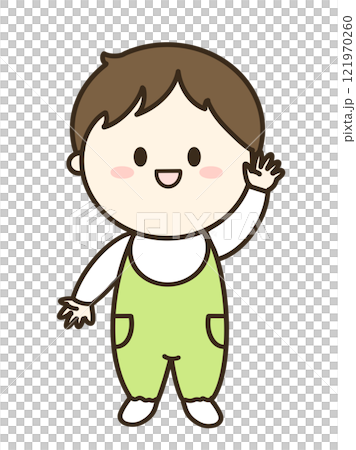 A simple illustration of a boy raising his hand 121970260
