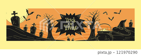 Hand drawn vintage halloween twitch banner Hand drawn vintage halloween twitch banner 121970290
