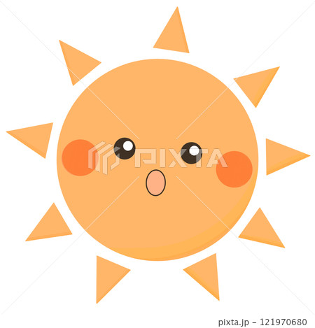 少しびっくりしている太陽のゆるかわイラスト オレンジ 少しびっくりしている太陽のゆるかわイラスト オレンジ 121970680