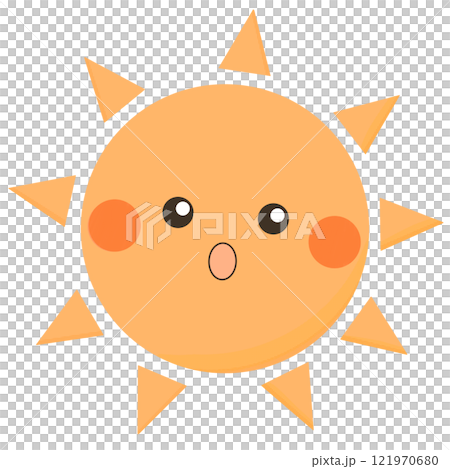 少しびっくりしている太陽のゆるかわイラスト オレンジ 少しびっくりしている太陽のゆるかわイラスト オレンジ 121970680