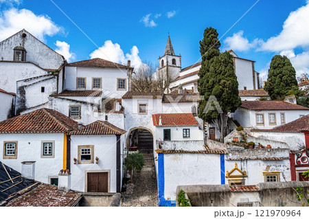 View of Obidos with renaissance Church of Saint Mary, Santa Maria at Obidos, Portugal View of Obidos with renaissance Church of Saint Mary, Santa Maria at Obidos, Portugal 121970964