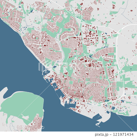 Map of Esbjerg, Denmark. Detailed city map with buildings, municipality area. 121971434