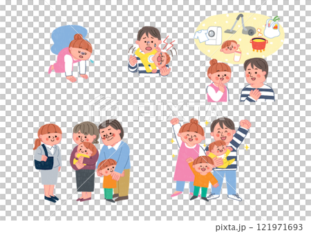 用色鉛筆繪製的幫助做家事的家庭的插圖集 用色鉛筆繪製的幫助做家事的家庭的插圖集 121971693