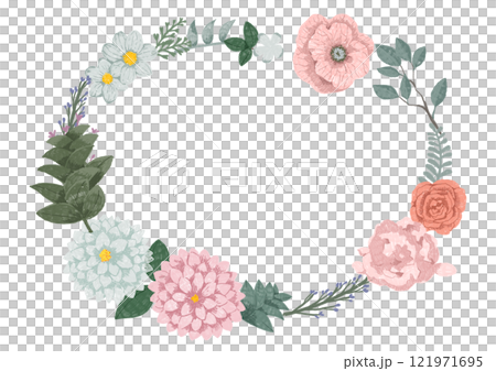 Illustration of a wreath drawn with colored pencils 121971695