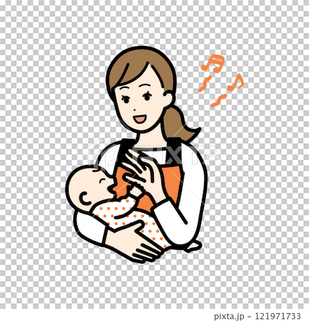赤ちゃんをあやす女性のイラスト 121971733
