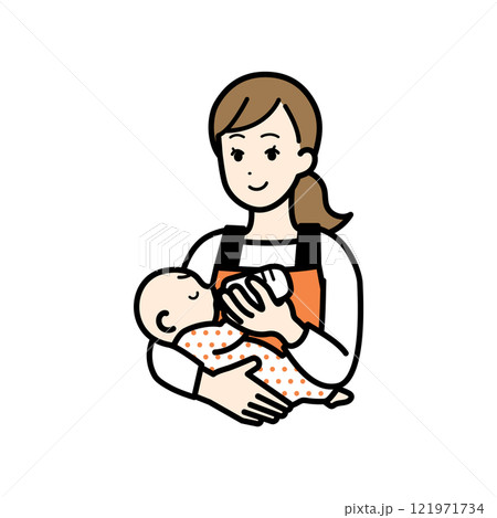 笑顔で育児をする女性のイラスト 121971734