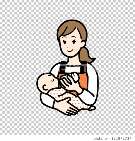 笑顔で育児をする女性のイラスト 121971734