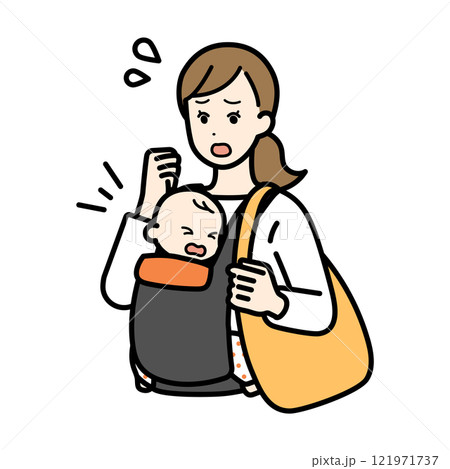 赤ちゃんを連れて買い物に行く女性のイラスト	 121971737