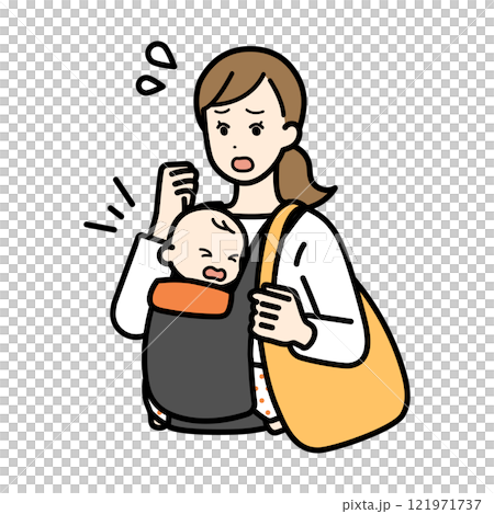 Illustration of a woman going shopping with her baby 121971737