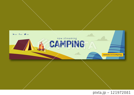 Flat twitch banner template for camping 121972081