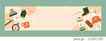 Flat twitch banner template for camping adventure 121972103