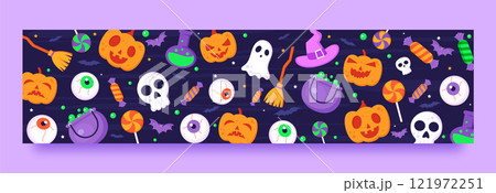 Flat twitch banner template for halloween celebration Flat twitch banner template for halloween celebration 121972251