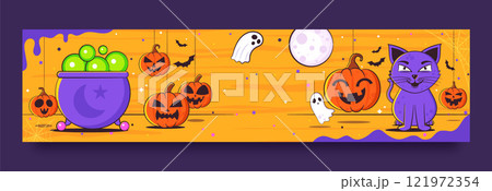 Hand drawn twitch banner template for halloween season 121972354