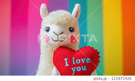 cute stuffed lama with i love you heart pillow 121972426