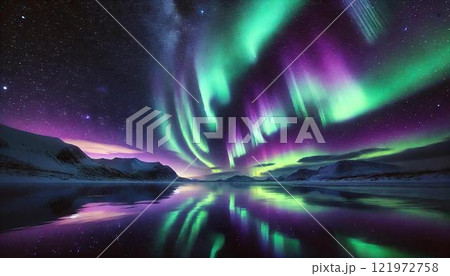 北国の寒い夜・オーロラ 121972758