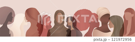 Group silhouette of multicultural women. International women s day. Diversity - inclusion - equality - girl power or empowerment concept 121972956