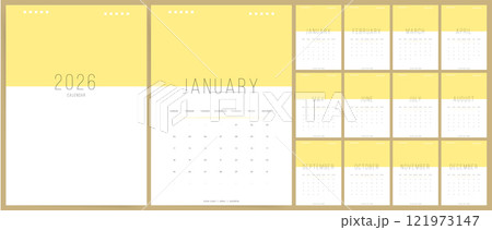 Calendar 2026 Sunday Start Minimal Yellow Corporate Design Template Clean Calendar Planner for 2026 121973147