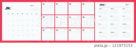 Calendar 2026 Sunday Start Minimal Red Corporate Design Template 121973153