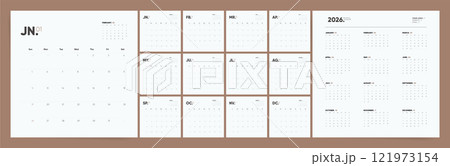Square Calendar 2026, Calendar 2026 Sunday Start Minimal Brown Corporate Design Template Square Calendar 2026, Calendar 2026 Sunday Start Minimal Brown Corporate Design Template 121973154