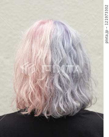 ファッション　ヘアスタイリング　カラリング　女性　後ろ姿 121973302