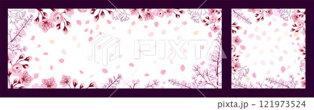 Flower frames with sakura and petals . hand drawing. Not AI, Vector illustration 121973524