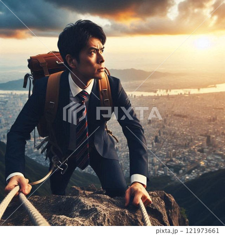 絶壁を登るサラリーマン(困難に立ち向かう勇気) 絶壁を登るサラリーマン(困難に立ち向かう勇気) 121973661