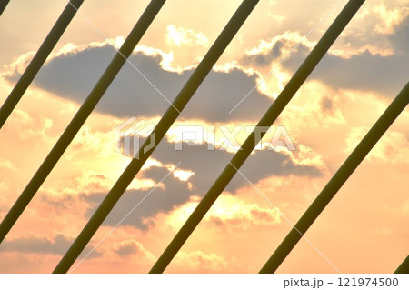 close up of sling Thotsamarachan Bridge suspension bridge cross Chao Phraya river in Thailand  121974500