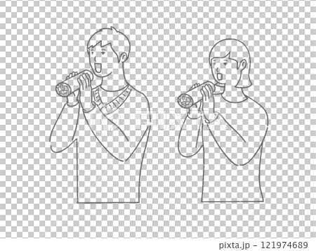 一個男人和一個女人吃 Ehomaki 的單色插圖 121974689