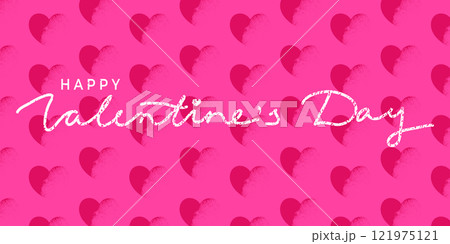 Happy Valentines Day banner with bright textured hearts on pink background. Modern art design, Valentines Day concept. Vector illustration Happy Valentines Day banner with bright textured hearts on pink background. Modern art design, Valentines Day concept. Vector illustration 121975121