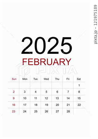 Calendar February 2025 flat style isolated on white background. Calendar February 2025 flat style isolated on white background. 121975189