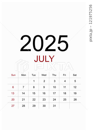 Calendar July 2025 flat style isolated on white background. 121975256