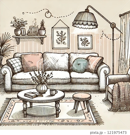 暖かなリビングのイラスト 121975473