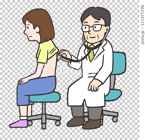 醫生用聽診器聽診女性病患的背部 121975596